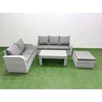 Fimous 6 Seater PE Rattan Wicker Garden Furniture Patio Conservatory Sofa Set with Oblong Coffee Table 3 Seater Sofa Love Sofa Big Footstool