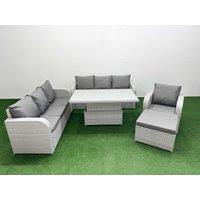 Fimous 8 Seater Poly Rattan Outdoor Garden Furniture Adjustable Lifting Dining or Coffee Table Sofa Set Patio 3 Seater Sofa Reclining Chair 3 Seater