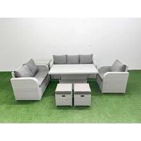 Fimous Patio PE Wicker 8 Seater Outdoor Rattan Furniture Sofa Sets w/ Adjustable Lifting Dining or Coffee Table Reclining Chair Loveseat Sofa 3