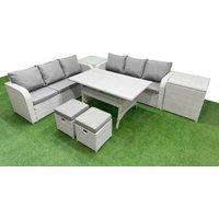 Fimous Outdoor Garden Furniture Sets 8 Seater Wicker Rattan Furniture Sofa Sets w/ Rectangular Dining Table high Back Lounge Sofa Stools 2 Side Table