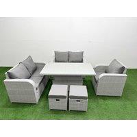 Fimous High Back Poly Rattan Garden Furniture Set w/ Reclining Chair Loveseat Sofa Adjustable Lifting Dining or Coffee Table Indoor Outdoor Patio Set