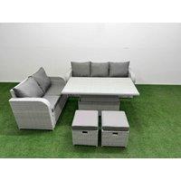 Fimous 7 Seater PE Rattan Wicker Garden Furniture Patio Conservatory Sofa Set w/ Adjustable Lifting Dining or Coffee Table 3 Seater Sofa Love Sofa 2
