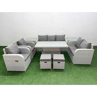 Fimous PE Rattan Garden Furniture Set Reclining Chair Sofa Double Love Seat 2 Seater Sofa Lounge Set Adjustable Lifting Dining or Coffee Table 2