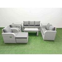 Fimous PE Rattan Garden Furniture Set Adjustable Chair Sofa Double Love Seat 2 Seater Sofa Lounge Set Rectangular Coffee Table Big Footstool 2 Side