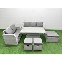 Fimous 8 Seater PE Rattan Wicker Garden Furniture Patio Conservatory Sofa Set w/ Adjustable Lifting Dining or Coffee Table 3 Seater Sofa Love Sofa 3