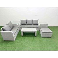 Fimous 6 Seater PE Rattan Wicker Garden Furniture Patio Conservatory Sofa Set w/ Oblong Coffee Table 3 Seater Sofa Love Sofa Big Footstool 2 Side
