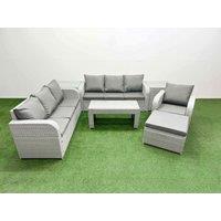 Fimous 8 Seater Poly Rattan Outdoor Garden Furniture Oblong Coffee Table Sofa Set Patio 3 Seater Sofa Reclining Chair 3 Seater Sofa Big Footstool 2