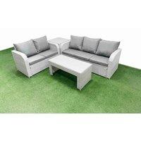 Fimous 5 Seater PE Rattan Wicker Garden Furniture Patio Conservatory Sofa Set with Oblong Coffee Table 3 Seater Sofa Love Sofa Side Table