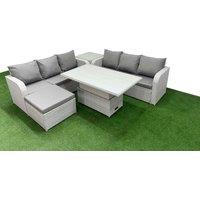 Fimous Outdoor Garden Furniture Sets 7 Seater Wicker Rattan Furniture Sofa Sets w/ Adjustable Lifting Dining or Coffee Table high Back Lounge Sofa