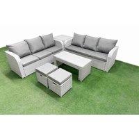 Fimous Outdoor Garden Furniture Sets 8 Seater Wicker Rattan Furniture Sofa Sets w/ Oblong Coffee Table high Back Lounge Sofa Stools Side Table Light