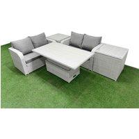 Fimous 4 Seater Outdoor Love Sofa Set Rattan Garden Furniture Set with Adjustable Lifting Dining or Coffee Table 2 Side Tables Light Grey