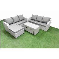 Fimous Outdoor Garden Furniture Sets 9 Seater Wicker Rattan Furniture Sofa Sets with Oblong Coffee Table high Back Lounge Sofa 3 Stools Light Grey