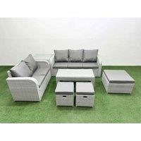Fimous 8 Seater PE Rattan Wicker Garden Furniture Patio Conservatory Sofa Set with Oblong Coffee Table 3 Seater Sofa Love Sofa 3 Stool Side Table