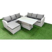 Fimous Outdoor Garden Furniture Sets 7 Seater Wicker Rattan Furniture Sofa Sets w/ Adjustable Lifting Dining or Coffee Table high Back Lounge Sofa