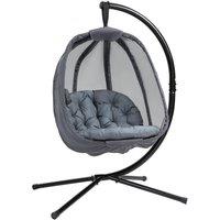 OUTSUNNY Hanging Egg Chair, Folding Texteline Swing Hammock with Side Pocket in Grey