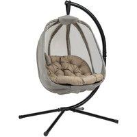 OUTSUNNY Hanging Egg Chair, Folding Texteline Swing Hammock with Side Pocket in Khaki