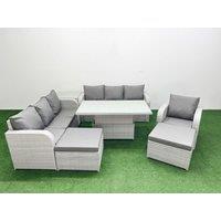 Fimous 9 Seater Poly Rattan Outdoor Garden Furniture Adjustable Lifting Dining or Coffee Table Sofa Set Patio 3 Seater Sofa Reclining Chair 3 Seater