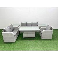 Fimous Patio PE Wicker 6 Seater Outdoor Rattan Furniture Sofa Sets w/ Adjustable Lifting Dining or Coffee Table Reclining Chair Loveseat Sofa 3
