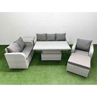 Fimous Patio PE Wicker 7 Seater Outdoor Rattan Furniture Sofa Sets w/ Adjustable Lifting Dining or Coffee Table Reclining Chair Loveseat Sofa 3