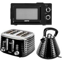 Geepas "Argyle" Matching 1.5L Kettle, Toaster & 20L Microwave Oven Set in Black