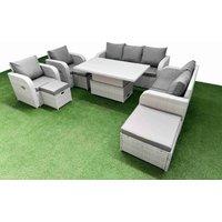 Fimous PE Rattan Garden Furniture Set Reclining Chair Sofa Double Love Seat 2 Seater Sofa Lounge Set Adjustable Lifting Dining or Coffee Table 3