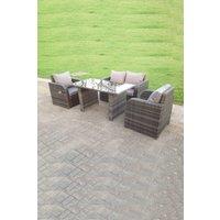 Fimous Rattan Garden Furniture Set Adjustable Chair Double Love Seat 2 Seater Sofa Oblong Rectangular Black Glass Dining Table in Dark Grey