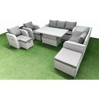 Fimous PE Rattan Garden Furniture Set Reclining Chair Sofa Double Love Seat 2 Seater Sofa Lounge Set Adjustable Lifting Dining or Coffee Table 3