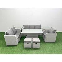 Fimous Patio PE Wicker 8 Seater Outdoor Rattan Furniture Sofa Sets w/ Adjustable Lifting Dining or Coffee Table Reclining Chair Loveseat Sofa 3