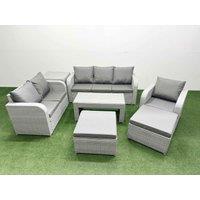 Fimous Patio PE Wicker 8 Seater Outdoor Rattan Furniture Sofa Sets w/ Oblong Coffee Table Reclining Chair Loveseat Sofa 3 Seater Sofa 2 Big