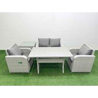 Fimous Light Grey PE Wicker Rattan Garden Furniture Set Sofa Set Reclining Chair Rectangular Dining Table 4 Seater With Side Table