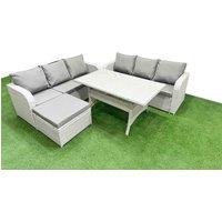 Fimous Outdoor Garden Furniture Sets 7 Seater Wicker Rattan Furniture Sofa Sets w/ Rectangular Dining Table high Back Lounge Sofa Big Footstool Light