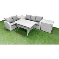 Fimous 5 Seater PE Rattan Wicker Garden Furniture Patio Conservatory Sofa Set with Rectangular Dining Table 3 Seater Sofa Love Sofa 2 Side Table