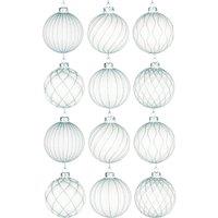 Shatchi Christmas Glass Baubles 12pcs Set - 8cm White Ornaments with 6 Unique Festive Designs