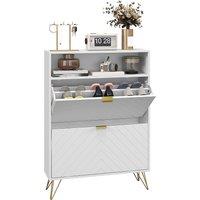 HOMCOM Slim Shoe Cabinet with 2 Flip Drawers Adjustable Shelves & Shelf in White