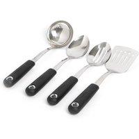 MasterClass 4pc Stainless Steel Utensil Set with Cooking Spoon, Slotted Spoon, Slotted Turner & Ladle in Metallics