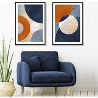 ARTZE Blue & Orange Mixed Media Set of 2 Art Prints in Black Frames | Size: A2