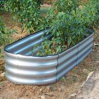 Gr8 Garden Galvanised Steel Raised Bed Planter Oval Trough Box 182x61x30cm in Silver | Size: 182 x 61 x 30 cm