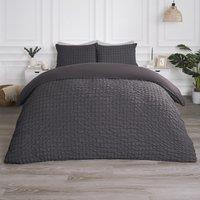 OHS Luxury Seersucker Duvet Cover Set Geo Pillowcase Quilt in Charcoal | Size: King