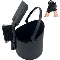 Gr8 Home Metal 10L Coal Bucket Brush Shovel Set Charcoal Fireside Bin Ash Log Scuttle Hod in Black