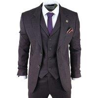 TruClothing Men's AK Collection Herringbone Tweed 3 Piece Suit in Purple | Size: 50R