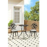 Living and Home 3pcs Rose Hollowed Out Cast Aluminum Outdoor Bistro Dining Set in Black