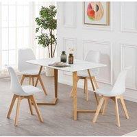 Life Interiors 5PCs Dining Set - a Dallas Dining Table & Set of 4 Lorenzo Tulip chairs with Padded Seat in White