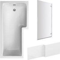 Balterley L Shape 1700x850 Bath with Panel & Chrome Square Hinge Screen RH in White