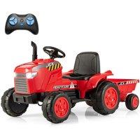 Gymax Electric Ride On Kids Toy Tractor With Trailer Light & Remote Control in Red