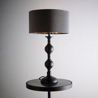 K LIVING Churchgate Black Metal Base Table Lamp with Velvet Shade in Grey