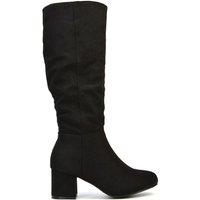 XY London Women's 'Jackie' Ruched Mid Block High Heel Knee High Boots in Jet Black | Size: 7