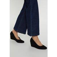 Wallis Women's Wide Fit Daisy Almond Toe Mid Wedge Court Shoes in Natural Black | Size: 3