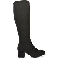 XY London Women's 'Honey' Knee High Boots with Mid Block Heel & Inside Zip in Jet Black | Size: 8