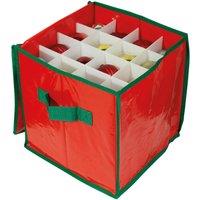 mysmartbuy Christmas Ornaments Storage Bag - Festive Xmas Baubles & Decorations Container Box with Zipper, Carry Handles & 16 Compartments in Red