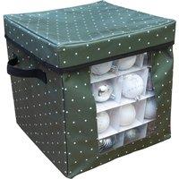 mysmartbuy Christmas Bauble Storage Box - Festive Xmas Ornament & Decoration Container with Side Handles, Dividers, Lid & Viewing Window in Green